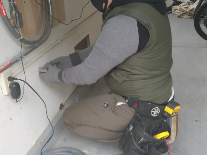 Electrician performing outlet wiring in a Santa Clara garage